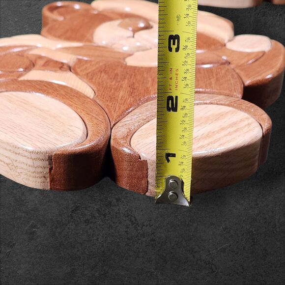 Set of 3 Wooden Intarsia Teddy Bear Wall Plaques Nursery Cottagecore Decor - Picture 8 of 8